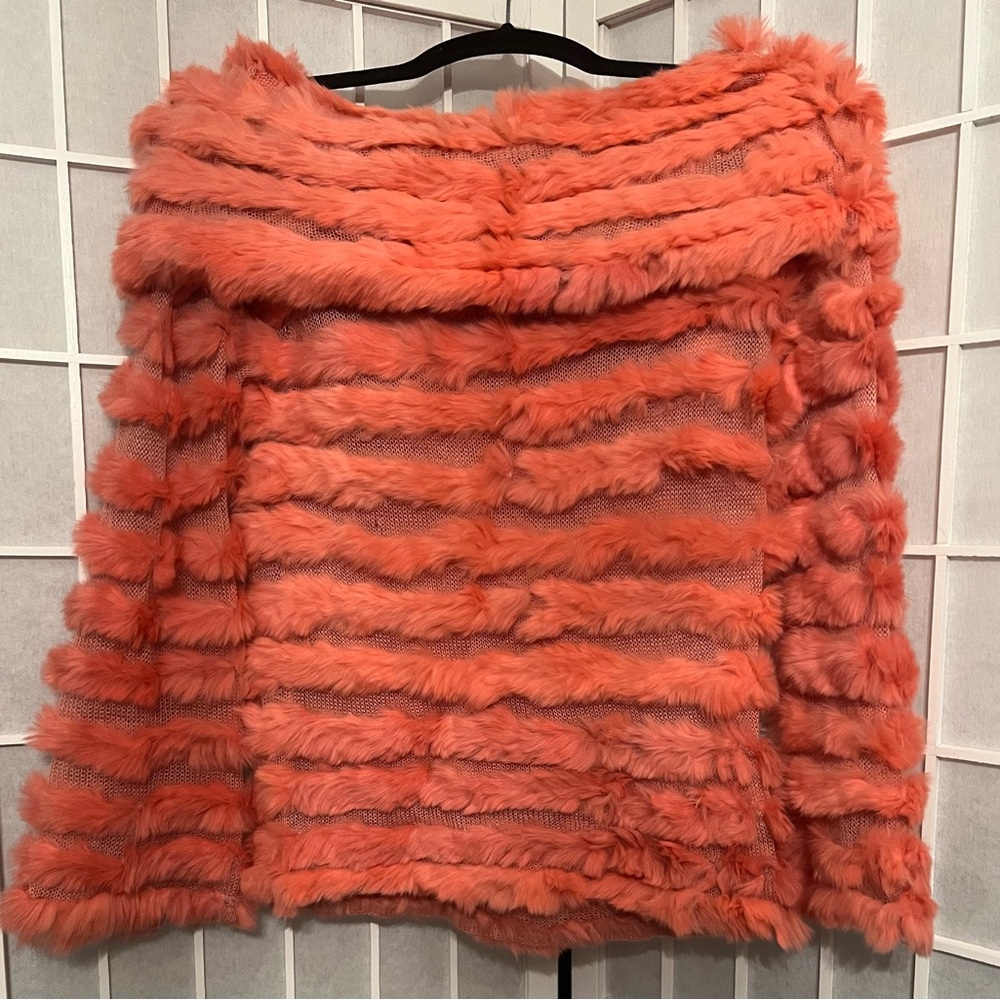 BCBG MAXAZRIA Rabbit Fur Off-Shoulder Top Coral Crystal Rose NWT - Picture 5 of 8